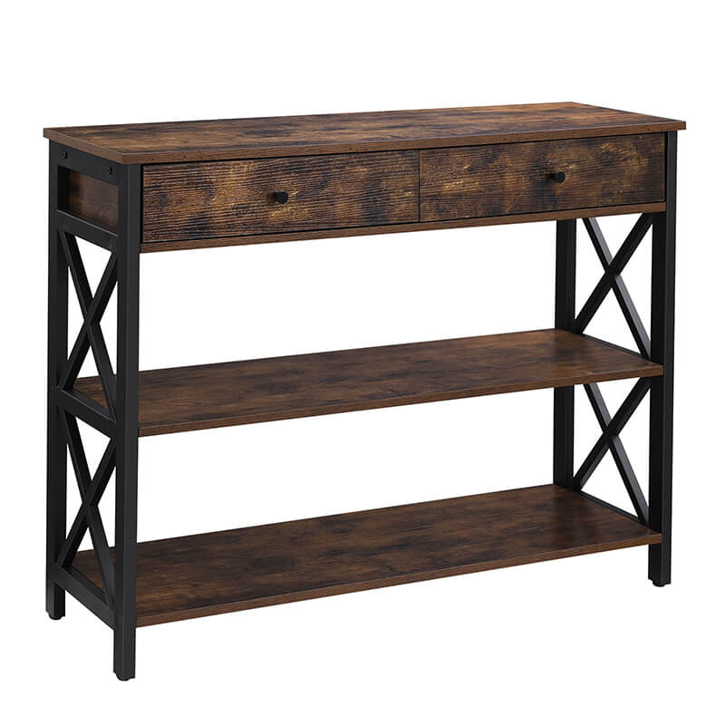 LESELY Console style rustique 2 tablettes 2 tiroirs