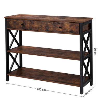 LESELY Console style rustique 2 tablettes 2 tiroirs