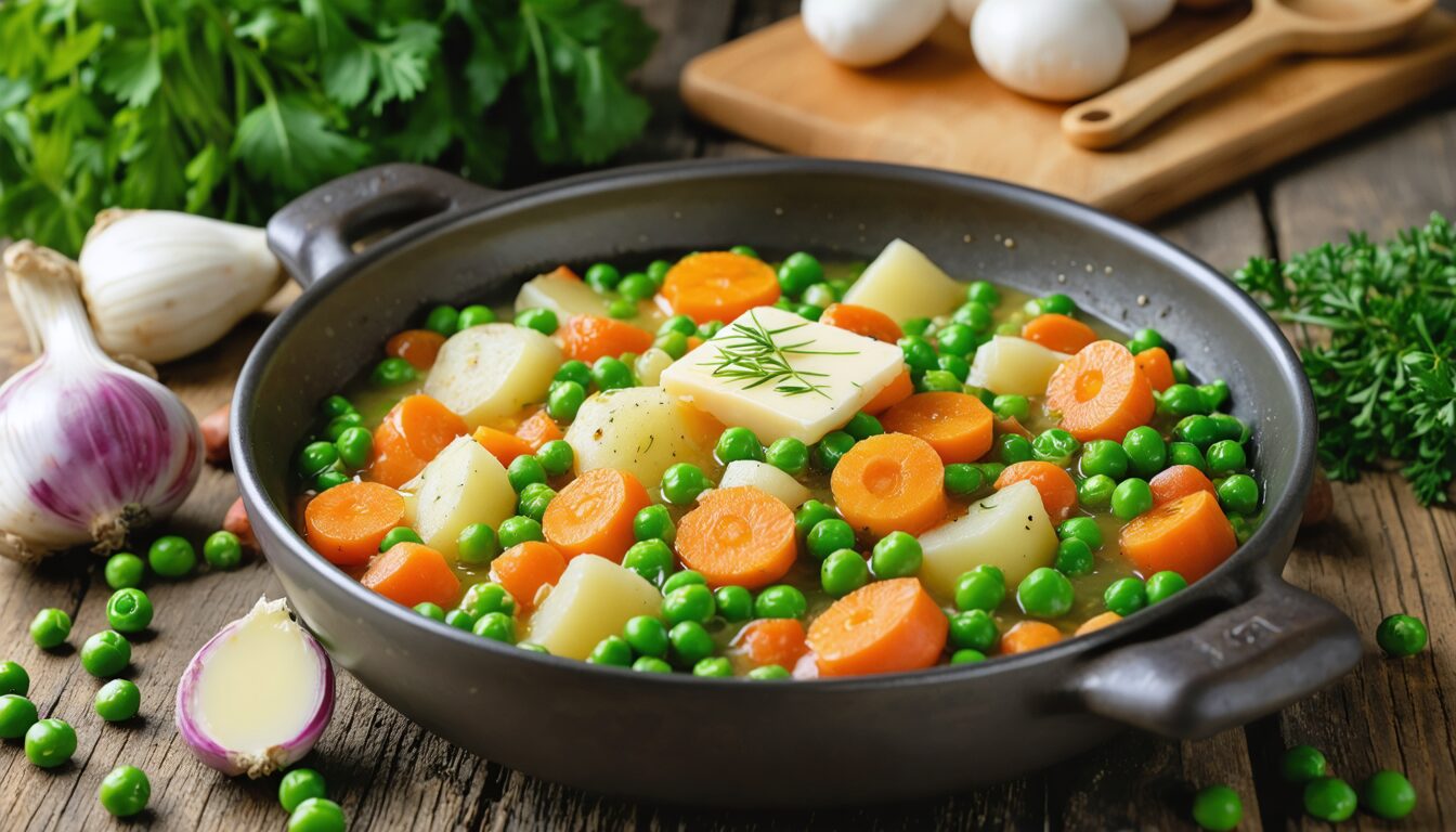 découvrez comment préparer un plat réconfortant et savoureux en associant des petits pois, des carottes et des pommes de terre. une recette facile et parfaite pour un repas familial chaleureux.