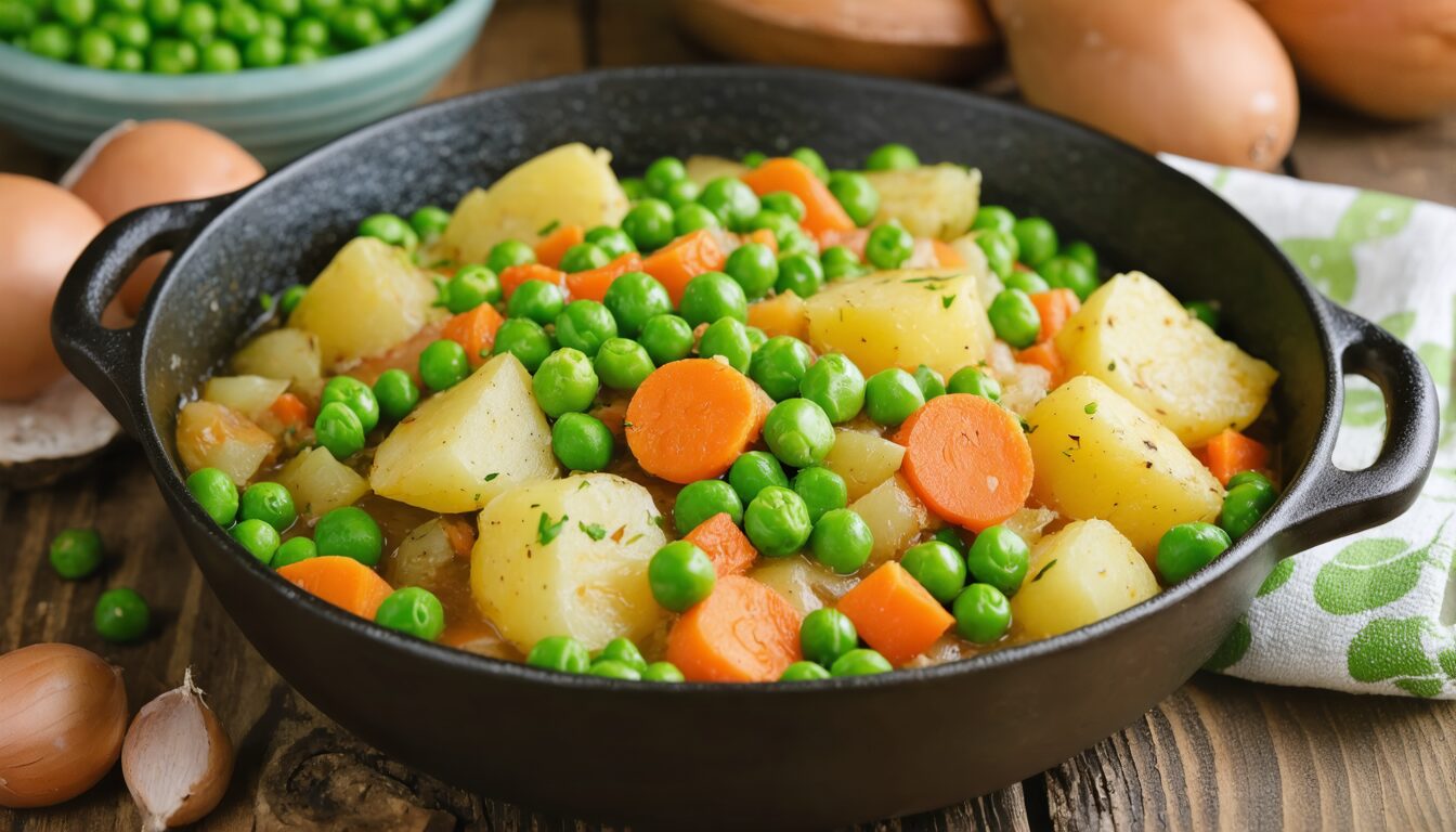 découvrez comment préparer un plat réconfortant à base de petits pois, carottes et pommes de terre : une recette savoureuse, facile et idéale pour un repas traditionnel en famille.