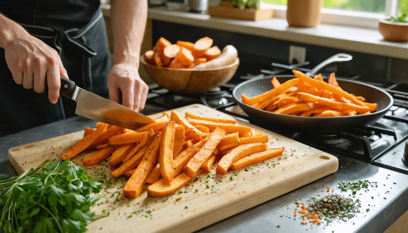 apprenez à réaliser facilement des frites de patates douces croustillantes au four grâce à nos astuces simples et savoureuses. idéal pour un accompagnement sain et gourmand !