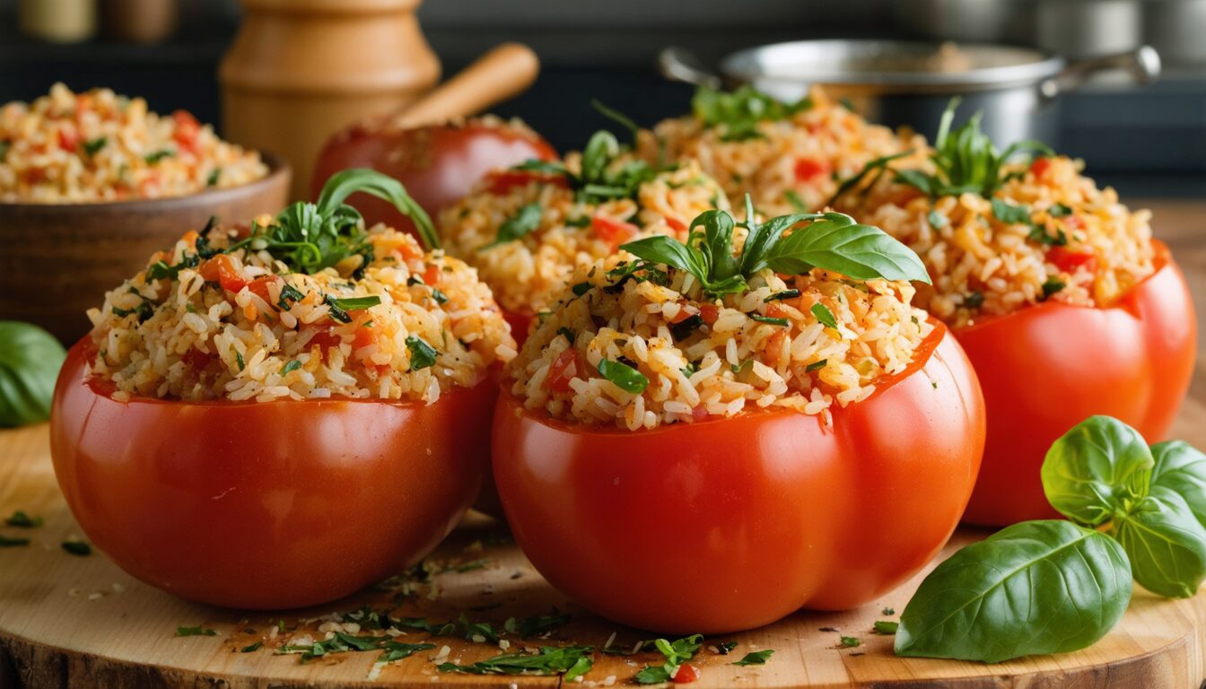 découvrez la véritable recette traditionnelle des tomates farcies à la façon de grand-mère, garnies d’une savoureuse farce et accompagnées de riz. un plat familial, généreux et réconfortant à partager.