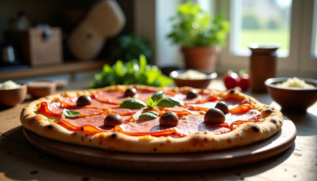 Recette facile : pizza maison au jambon et champignons savoureuse