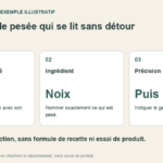 Écrire une liste d’ingrédients que l’on peut suivre pendant la préparation